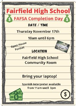 FAFSA Completion Day Flyer with information in this calendar listing. 